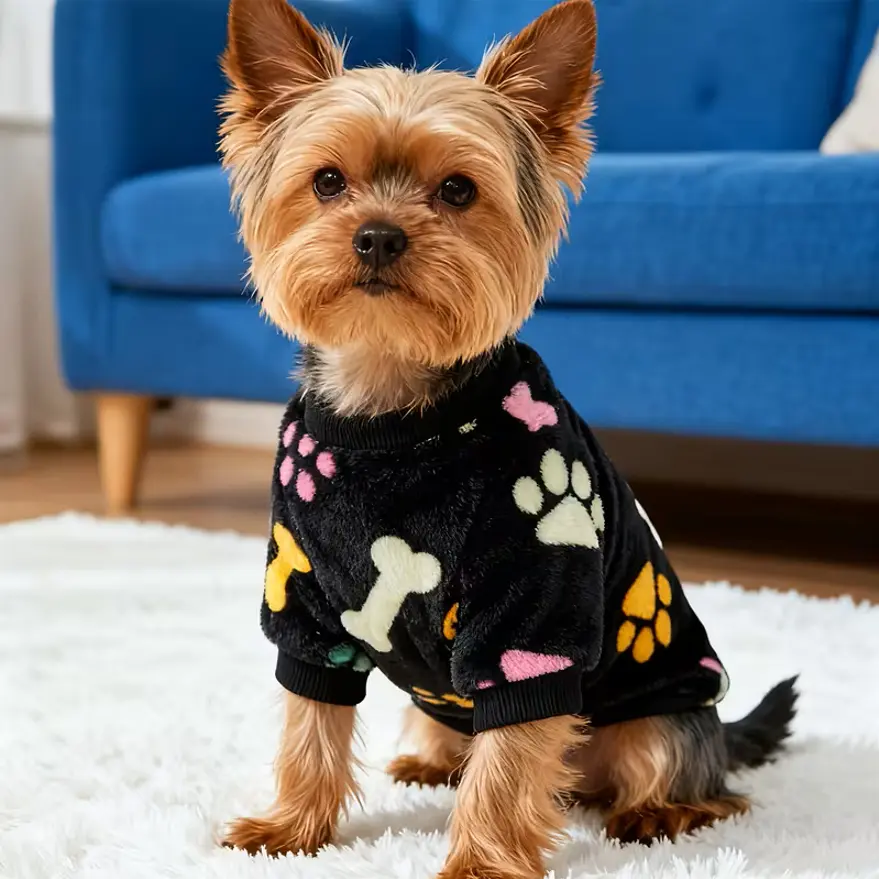 Black Dog Hoodie - Cozy Winter Warm Pet Clothing with Cute Bone & Paw Print, Fits Small-Medium Breeds (Poodle, Chihuahua, Yorkshire Terrier)