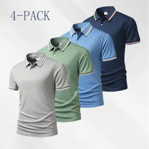 4-Pack Men’s Short Sleeve Polo Shirts, Striped Collar Breathable Mesh Quick-Dry Golf Shirts, Moisture-Wicking Casual Commuter Polo Shirts