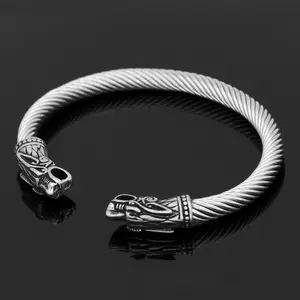 GTHIC Fiery Dragons Heads Stainless Steel Beast Viking Bracelet Cuff for Men Fashion Accessories Daily Wear