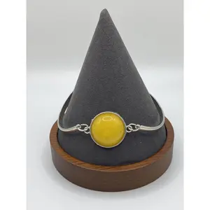 Stainless Steel Bangle-Baltic Amber