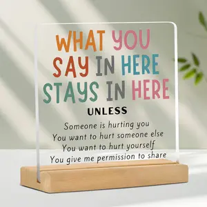 Acrylic Desktop Plaque, What You Say in Here Stays in Here Letter Pattern Ornament, Office Desktop Decoration, Psychology Gift, School Counselor Gift