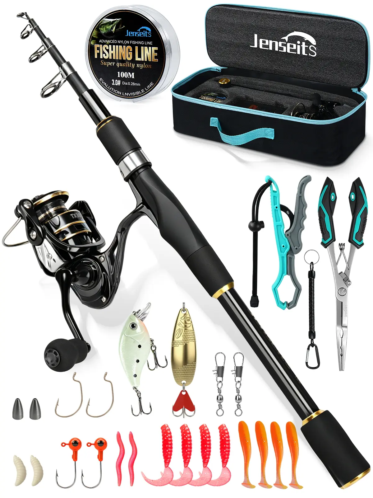 【Summer Wins】Jenseits 6Ft Fishing Rod and Reel Combo - Carbon Fiber Telescopic Fishing Pole with Spinning Reel 5.2:1 Gear Ratio - Portable Travel Fishing Kit with Lures, Line & Carrier Bag for Beginner Adults