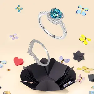 【A7】Neon Blue Synthetic Moissanite Ring With V Band - Fashion, Wedding, Anniversary, Engagement, Statement, Jewelry Gift