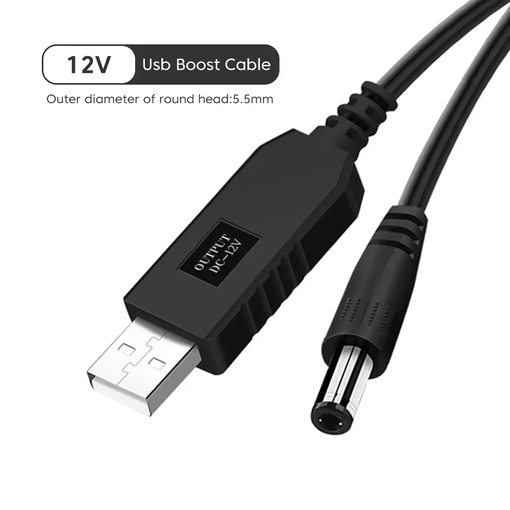 USB to DC Power Cable with 5V-to-12V Boost Converter, 8 Adapters & DC Jack for WiFi Router, Mini Fan (Network Components Powerline Adapter Accessory)