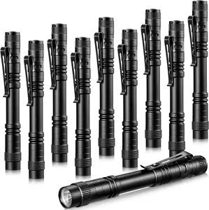 10-Piece Mini LED Pen Light Flashlight, Aluminum 5.2in Pocket Power-Saving Standard Torches with Clip, Portable Lighting for Inspection, Emergency Use (Home Improvement)