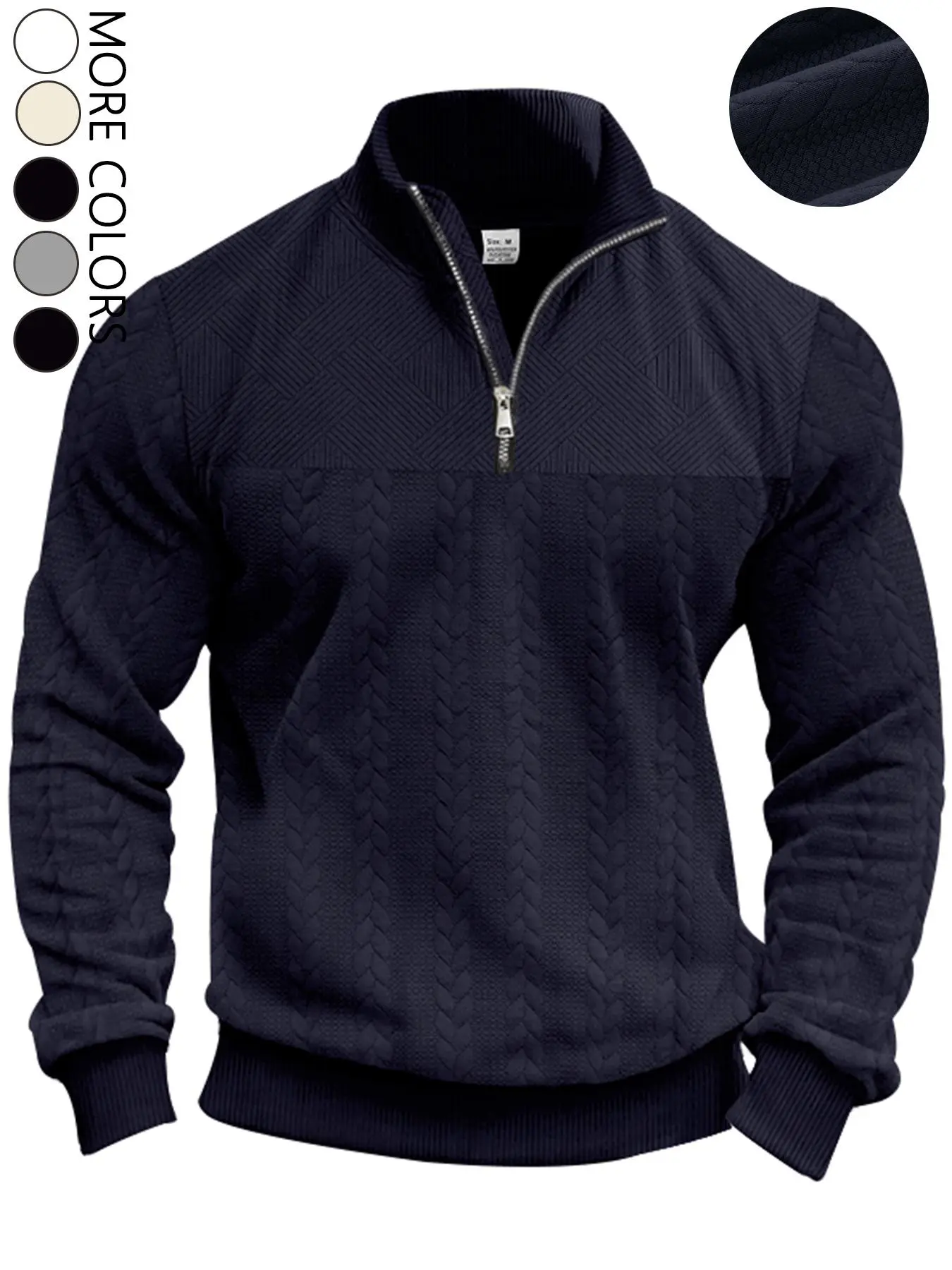 Men's Half-Zip Soft Fabric Pullover Sweater, Textured Knit Knitwear Stand Collar, Soft Warm Fitted Long Sleeve Casual Top, Multi-Color Options, Fall Winter Daily Wear