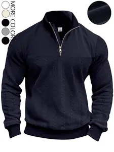 Men's Half-Zip Pullover Sweater, Textured Knit Stand Collar, Soft Warm Casual Top, Multi-Color Options, Fall Winter Daily Wear