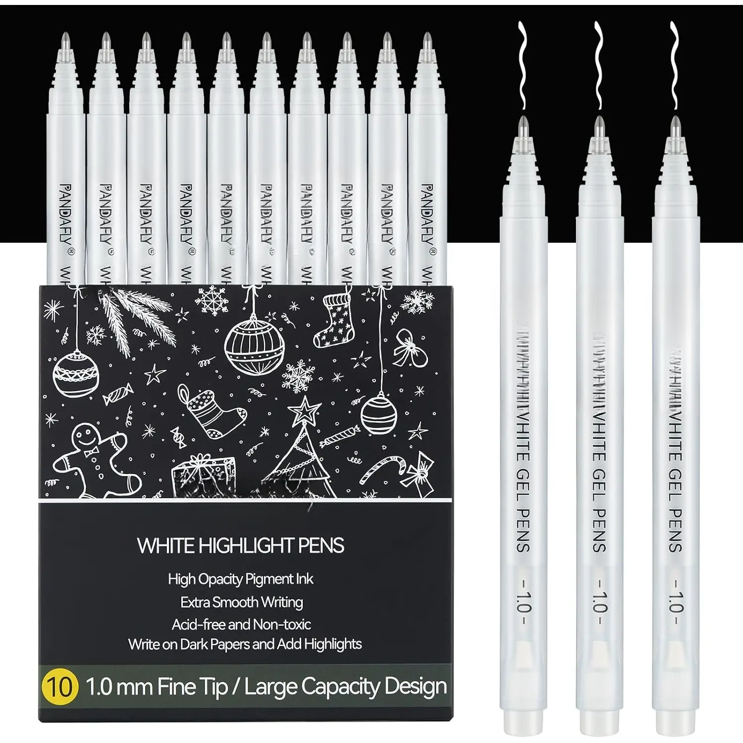White Gel Pens, 10 Pack, 1 mm Extra Fine Point Gel Ink Pen, Opaque Archival Ink Pens for Black Paper Drawing, Sketching, Card Making, White Pen for Art Highlight & Artists Drawing
