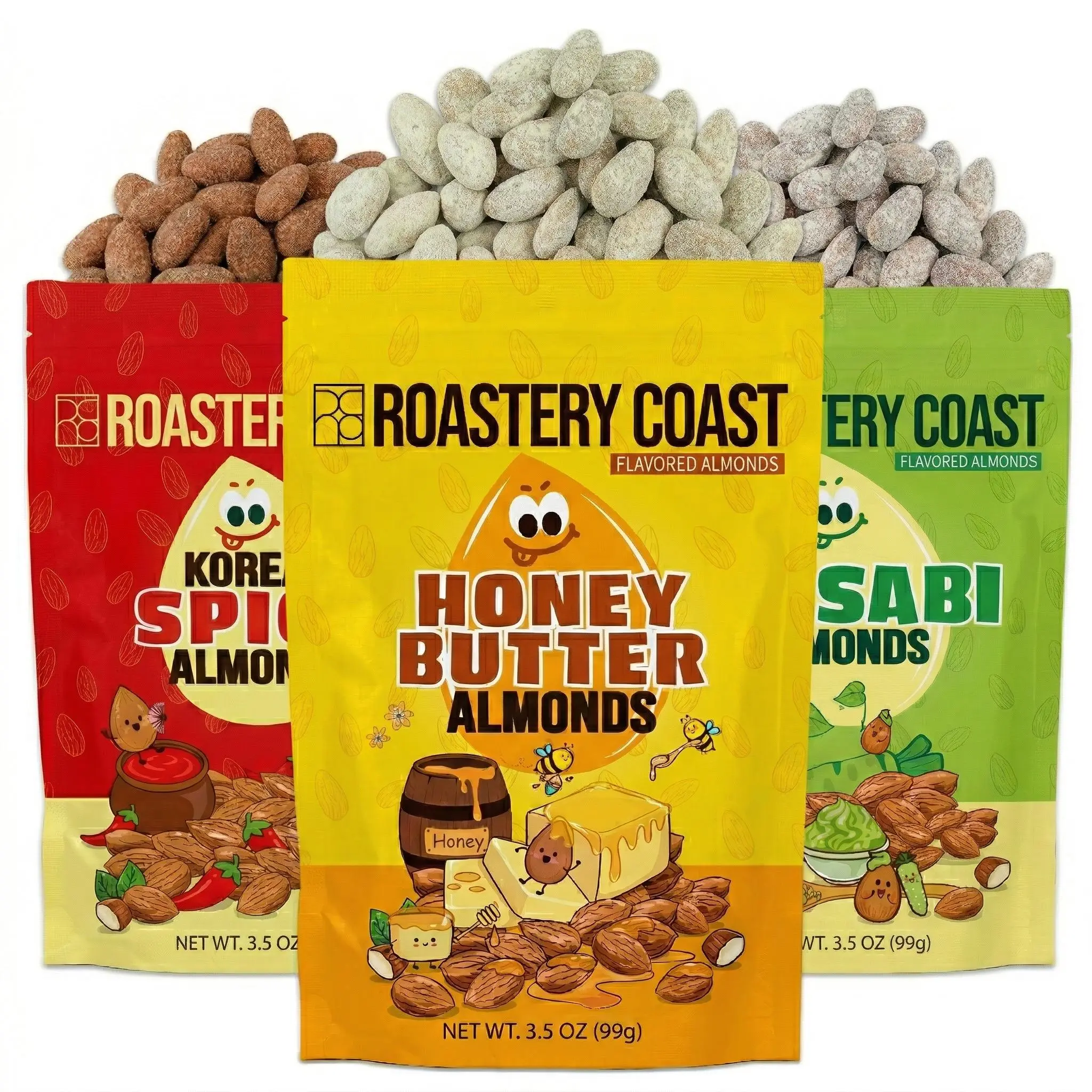 ROASTERY COAST Korean Savory Spicy Gluten-Free Honey Roasted Almonds - 3.5 oz Flavorful Dried Honey Roasted Nuts Snack, Flavor