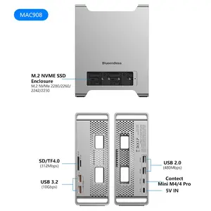 Type C HUB Docking Station for Mac Mini M4/M4 Pro with 10Gbps USB 3.2 Gen2 C Hub SD4.0 TF4.0 M.2 NVME SSD Enclosure