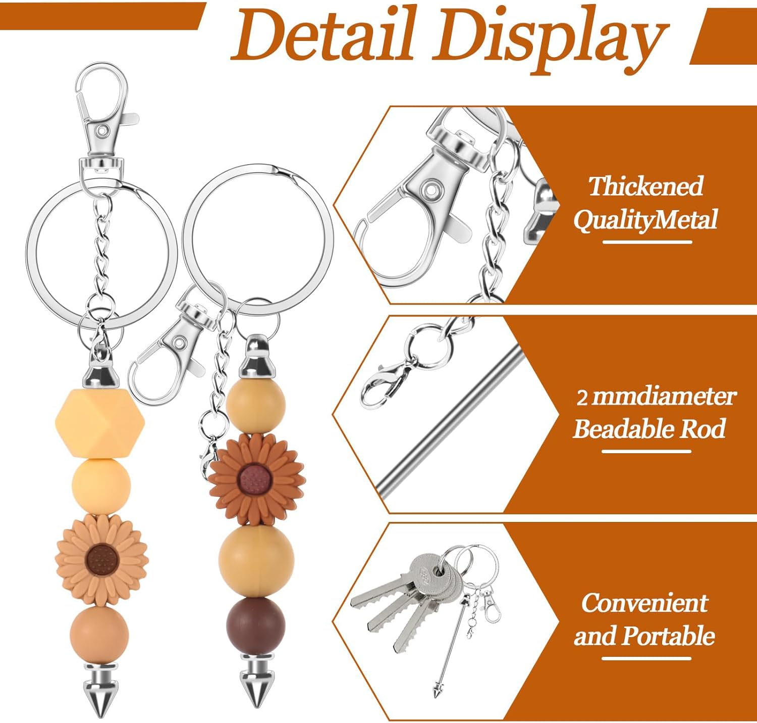 12 Set Beadable Keychains Bars DIY Blank Beadable Keychains Metal Beaded Keychain Sliver Beads Keychain Making Kit for DIY Crafts Supplies Jewelry Making Gift