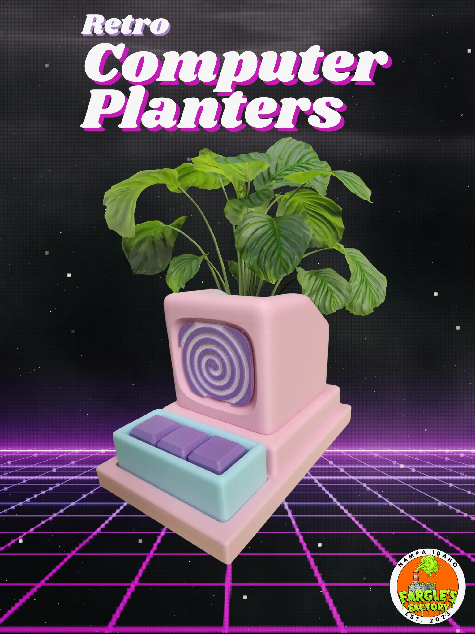 Retro Computer Planter with Clicky Keys!  3D Printed Desk Decor & Gamer Gift