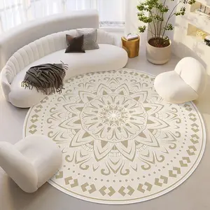Geometric Pattern Round Rug, Machine Washable Rug, Non-slip Washable Floor Mat, Decorative Carpet for Home Living Room Bedroom Study Room