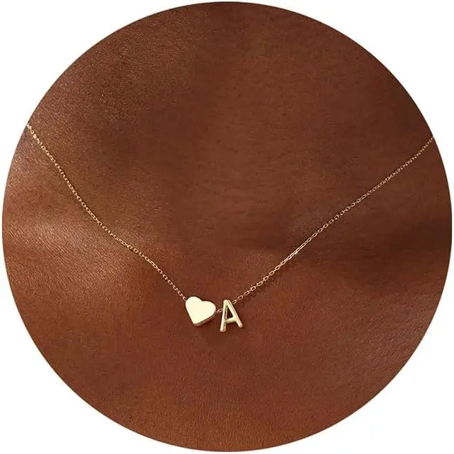 18K Gold Plated Dainty Tiny Heart Initial A-Z Letter Pendant Necklace, Initial Necklaces, Christmas Gifts Stocking Stuffers for Teen Girls Fashion Costume Jewelry Accessories