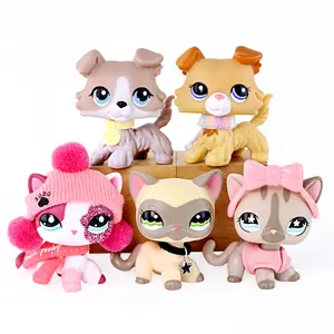 5 Pcs Mini Pet Figurines Set, Cartoon Collie Dogs & Short Hair Cat Kitten Mini Figures with Knit Hat Scarf Bow Star Pendant Collar Outfit Accessories, Collectible Small Animal Statues, Birthday Party Gift for Girls Kids Collectors