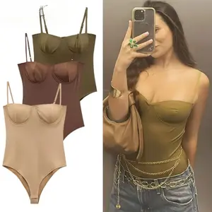 Aria Muse  Slip Bodysuit Women Summer 2026 Woman Slimming Body Sexy Women Rave Thong Sleeveless Top Cup Backless Camisole Bodysuit