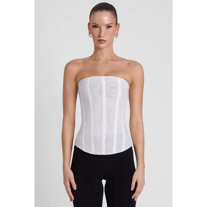 Muse Mesh Corset Top - Tan - TikTok Shop