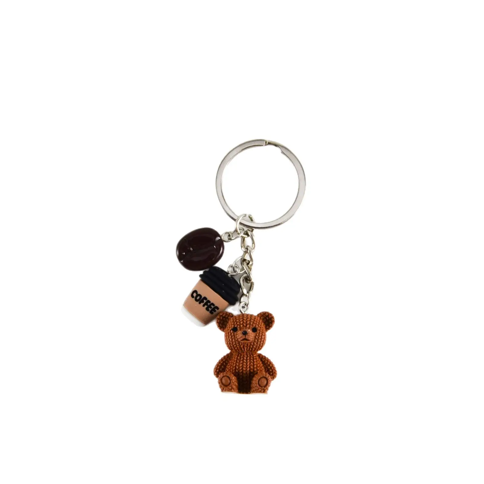 Cute 3D Bear Coffee Keychain, Kawaii Bear & Coffee Bean Charm Keyring, Aesthetic Bag Accessories for Coffee Lovers