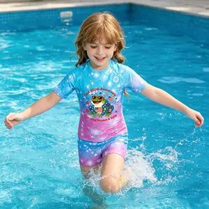Toddler Kids USA 250th Anniversary Patriotic Frog Rash Guard Set | Cute Short Sleeve Two‑Piece Swimsuits |  Summer Beach Pool Swimwear for Boys Girls