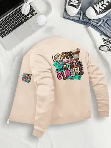 Women's Casual Zipper Bomber Jacket, Coats, Outerwear, Graphic Print Halloween, Lightweight Long Sleeve, Fitted, Comfortable Design, All Seasons Wear, Sizes S-Xxl