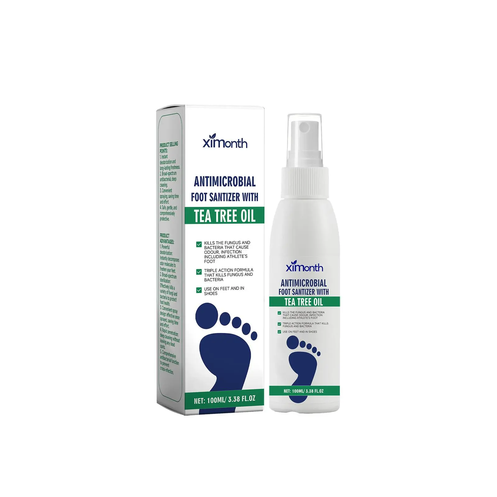 XIMONTH Foot Sanitizer Spray with Tea Tree Oil, Tea Tree Oil Spray for Foot and Nail Sanitizer, Clear Foot Sanitizer Spray,Tea Tree OilSpray for Foot,Natural Tea Tree Oil Spray(100ml/3.38fl.oz)