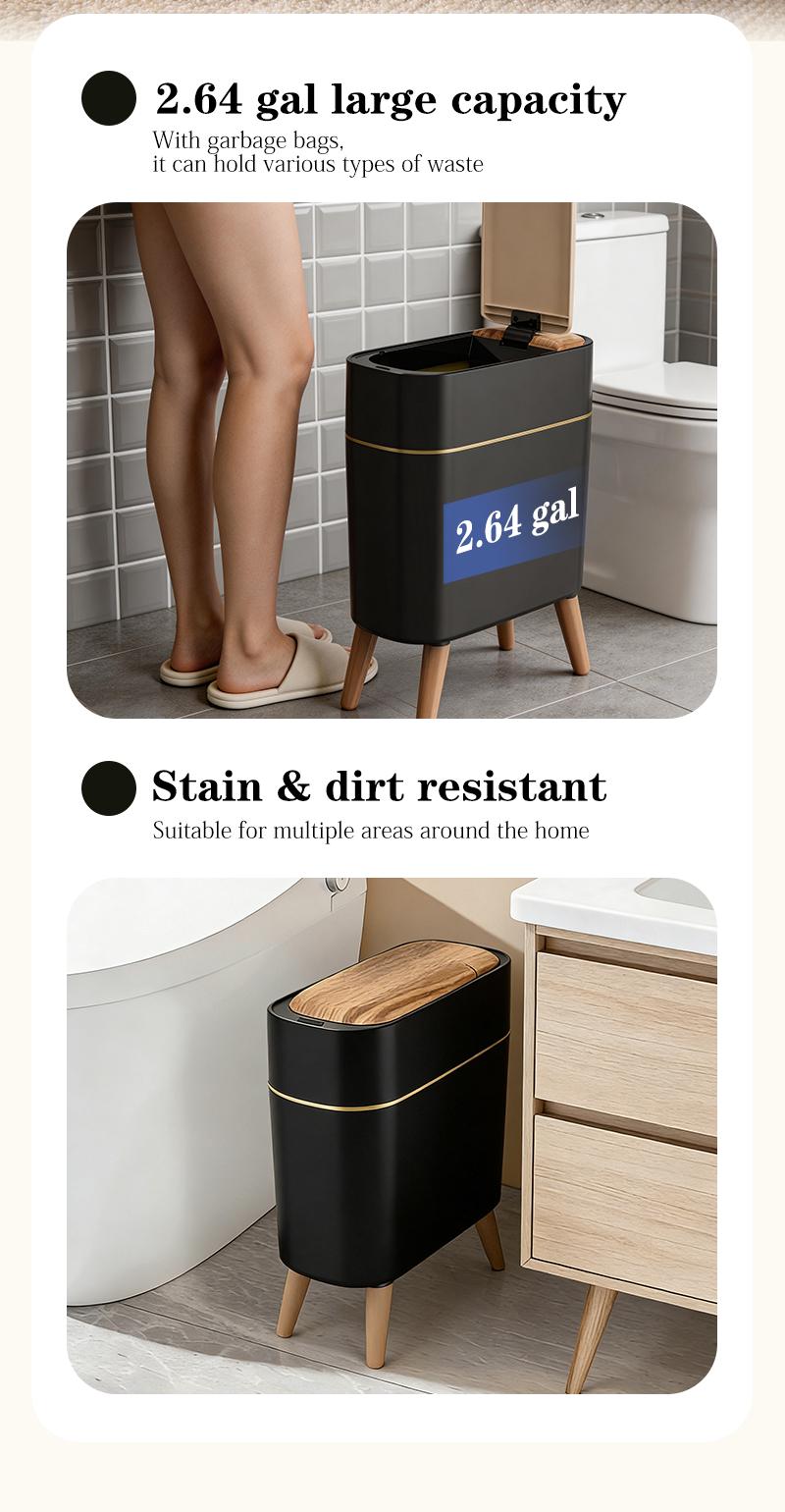 Pukomc Smart Sensor Trash Can with Wood Grain Lid, Automatic Motion Sensor Garbage Bin for Kitchen, Bathroom, Office