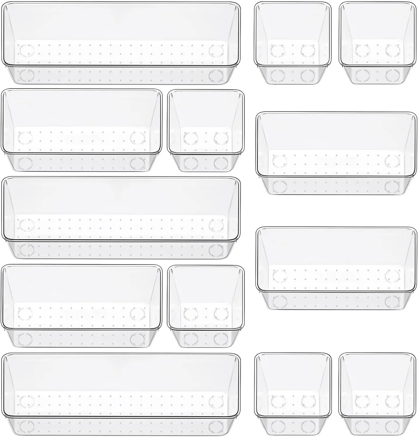 12 Pack Clear Drawer Organizer Set, 3 Sizes Bathroom Vanity Organizer Trays | Vanity and Makeup Organizer | Bathroom Organizer Trays | Storage Bins For Makeup | Cosmetics | Jewelry | Gadgets