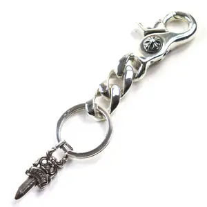 Pre-owned Chrome Hearts Sterling Silver 925 (Ag925) Small Leather Goods CLP CHN CLASSIC Short Classic Link Dagger 925 Key Ring