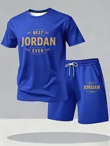 Vintage Jordan Men's Navy Short Set, logo design loose breathable sport casual two-piece, Activewear Workout Set