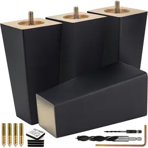 Premium Black Square Furniture Legs (Full Install Kit) - Pick Your Size and Color, Ideal for Sofa Couch Cabinet Bed Table Furniture Replacement