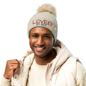 "Loved By Her" Pom-Pom Beanie - Soft Microfleece Lining, Faux-Fur Pom, Unisex Fit, Winter Gear for Cold-Weather Warriors