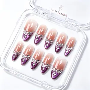 【BUY 3 GET 1 FREE】 NailFlora Violet Edge – Handmade Press-On Nails | Elegant, Glossy, Salon-Quality Luxury Nail Set