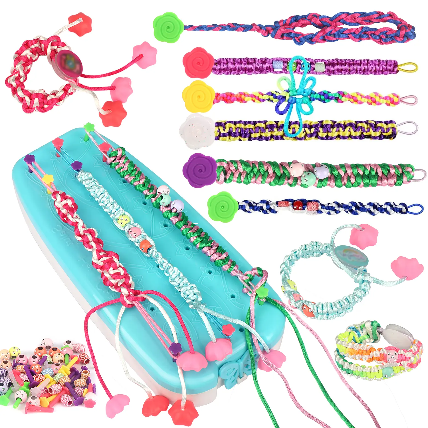 Braiding Friendship Bracelet Making Kit for Girls, DIY Hand‑Made Woven Bracelet Braider Set with Colorful Strings & Beads, Arts and Crafts Toy Gift for Kids Ages 6‑12
