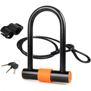 Bike U Lock with Cable Heavy Duty Bike Lock Bicycle U Lock, 14mm Shackle and 3.77ft Length Cable with Mounting Bracket for Bike Motorcycle and More
