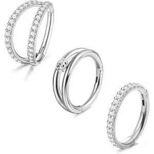 JSTYLE 3Pcs 316L Surgical Steel Septum Clicker Nose Rings Double Open Stack Conch Daith Piercing Sleeper Earring Helix Rook Conch Cartilage Tragus Earrings Labe Nose Piercing Jewelry Daily
