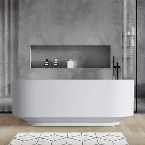 67" Oval Shaped Freestanding Solid Surface Soaking Bathtub with Overflow RX-S09-67