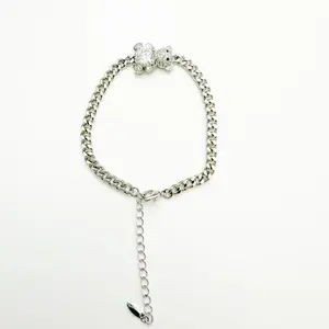 Simple Bear Pave Bracelet with Large Cubic Zirconia, 6.5in Length with 2in Extender