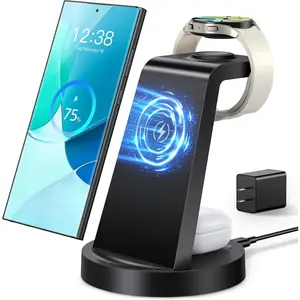 Wireless Charger for Samsung: 3 in 1 Wireless Charging Station for Samsung Galaxy Watch 8 7 6 5 4 3 Pro Classic Galaxy Buds - Charger Dock Stand for S25 S24 Ultra S23 S22 S21 Note Z Fold Android
