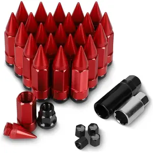 24 PCS M14X1.5 Spikes Lug Nuts,Anti Theft Wheel Lug Nut with 2PCS SocketRed-2024 hot
