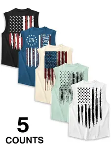Men's 5 Pack Vintage American Flag Sleeveless Tank Tops, Distressed Star Stripes Print, Loose Casual Fit, Soft Breathable Fabric