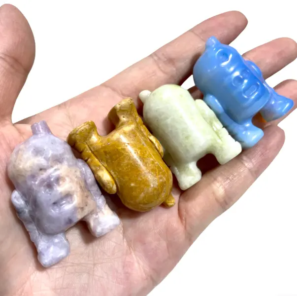 IG Crystal 7 Counts Different Materials Small Robot Crystal Amethyst Clear Quartz Kiwi Jasper Green Aventurine Moss Agate Lepidolite Unakite Yellow Jasper Healing Crystal Home Decoration