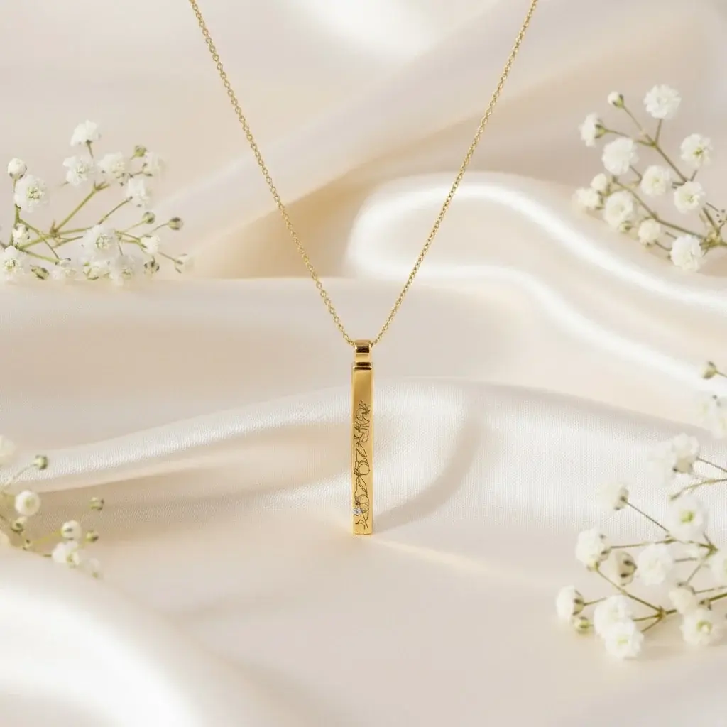 Personalized Vertical Birth Flower Necklace