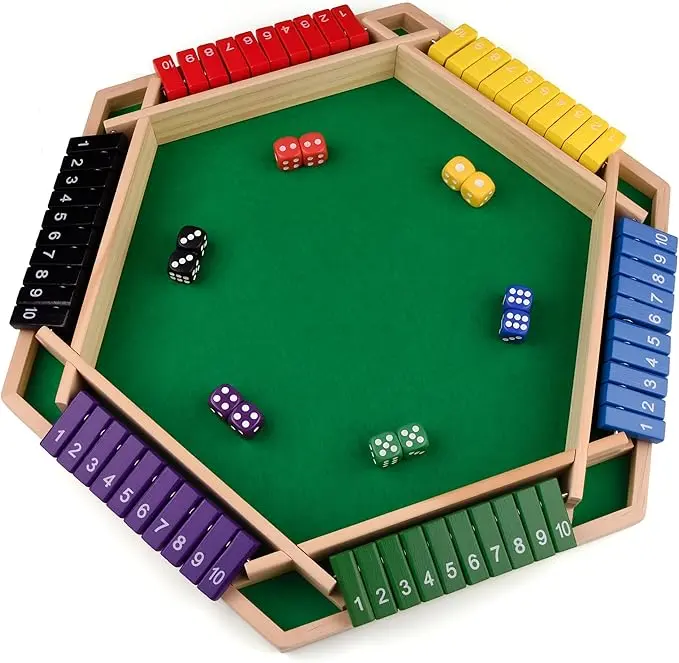 Shut The Box Dice Game,2-6 Player Family Wooden Board Table Math Games for Adults and Kids, 12 Dices Classics Games for Classroom,Home,Party or Pub Versatile Play Family Fun