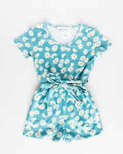 Bailey's Blossoms - Samantha Short Sleeve Shorty Romper - Turquoise Floral
