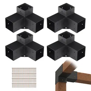 VEVOR 4''x4'' / 6''x6'' Pergola Bracket Kit, 4-Piece 3-Way Heavy-Duty Corner Bracket Woodworking Column Base Kit, Easy Installation Wooden Beam, Suitable for Gazebo, Terrace, Wooden House Outdoor Gazebo Accessories