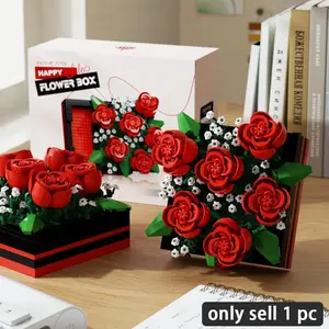 Microbead Building Blocks Flower Bricks Flower Box Romantic Rose Design Openable Storage Gift Ideal Valentine's Day Couple Holiday Present Creative Building Block Block Set