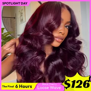 UNice Glueless Black Cherry Loose Wave Wig with Drawstring Pre Everything 13x4/7x5 Lace Closure Human Hair Wigs Natural Hairline Ready to Wear Beginners Friendly #SpotlightDay#Summervibes
