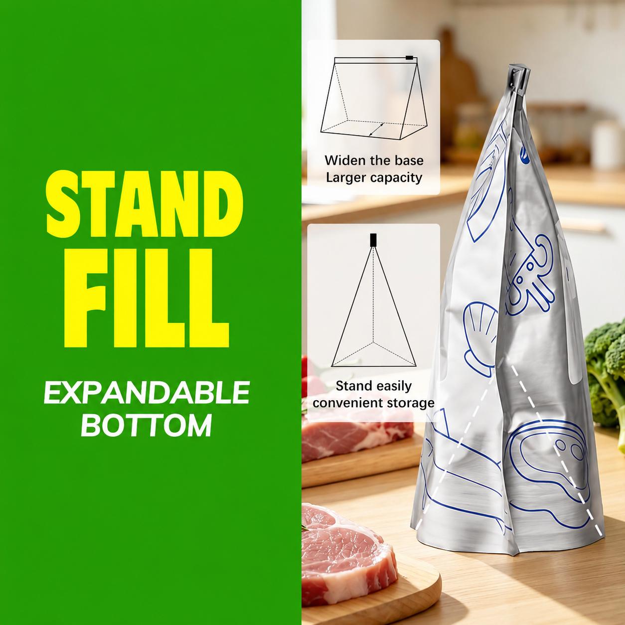 【TikTokShopBlackFriday】New reusable upgraded thickened upright aluminum foil sealing storage bags, with labels and zipper locks, suitable for washable kitchen items like vegetables, fruits, and meat, perfect for Thanksgiving, Christmas, and New Year gifts