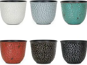 Davyline Plastic Round 8 Inch Planters Set of 6 Indoor & Outdoor Resin Flower Pots Multicolor with Drainage Hole Rubber Plug Retro Appearance