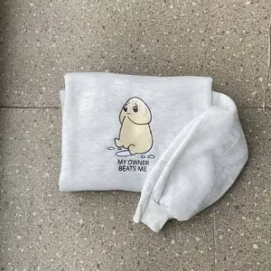 (Ship from US) EMBROIDERED Funny Sweatshirt – “My Owner Beats Me” Meme Crewneck, Cute Graphic